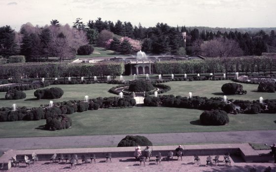 An old photograph of the Main Fountain Garden from 1950