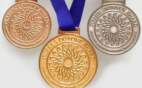a gold, silver, and bronze medal