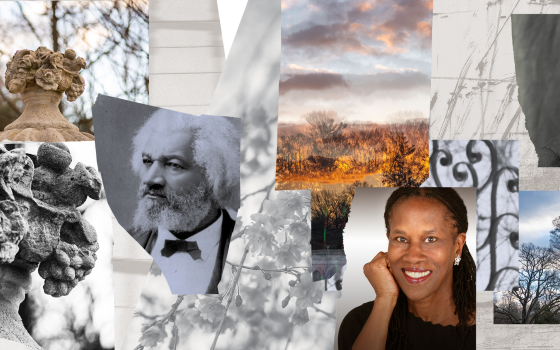 collage of landscape images, along with people important in Black History