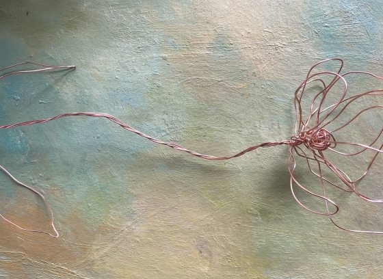 Outline of flower created with copper wire