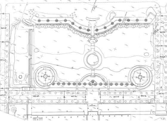 A black and white CAD drawing of the Main Fountain Garden.