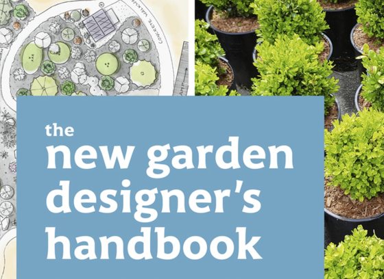 A partial image of the cover of a book title "the new garden designer's handbook."