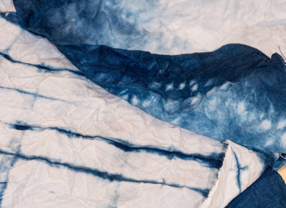 Indigo dyed fabric squares.