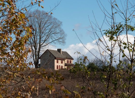 A vista of the Webb Farm House in the Meadow Garden.