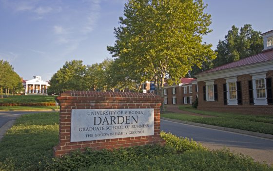 a sign of University of Virginia Darden School of Business