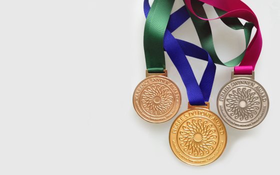 a gold, sliver, and bronze medal