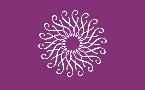 purple color block with white rosette logo