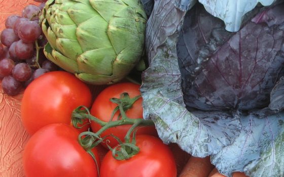 fresh vegetables with artichokes, tomatoes and cabbage