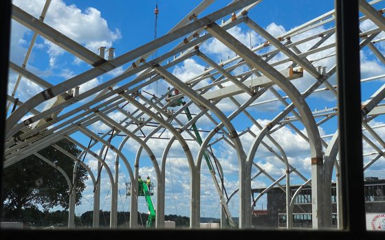 steel beams in the shape of arches forming a conservatory
