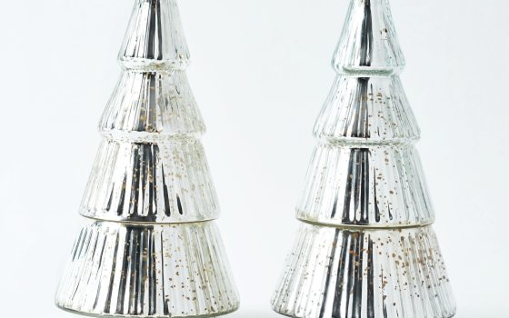 two silver christmas trees 