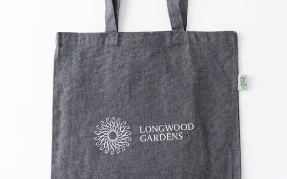 gray tote bag that reads Longwood Gardens