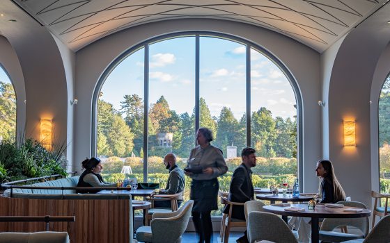 1906 dining room looking out to the main fountain garden