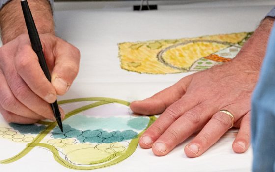 An illustrated drawing of outdoor landscapes. 