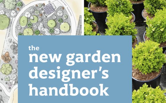 A partial image of the cover of a book title "the new garden designer's handbook."