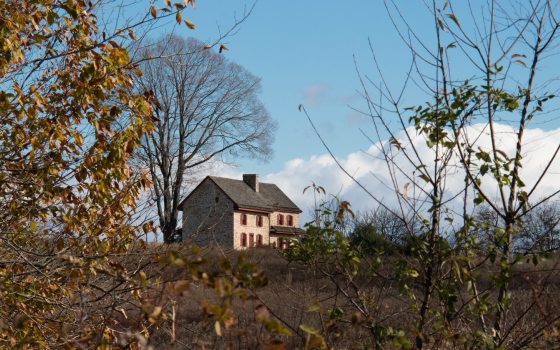 A vista of the Webb Farm House in the Meadow Garden.