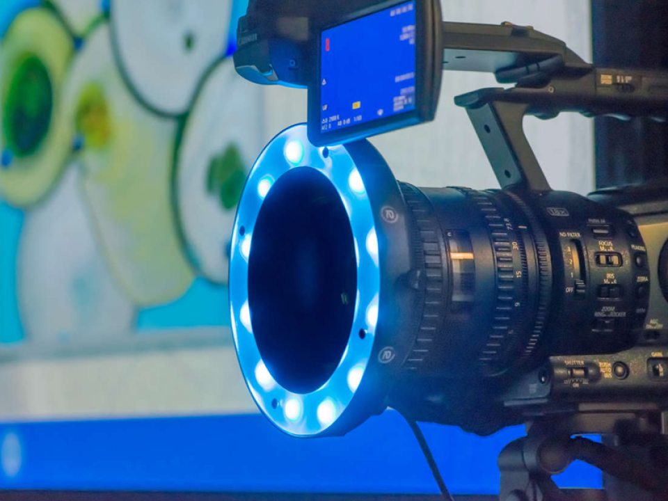 zoomed in photograph of a video camera