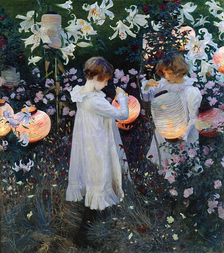 Painting of a young girl in a garden