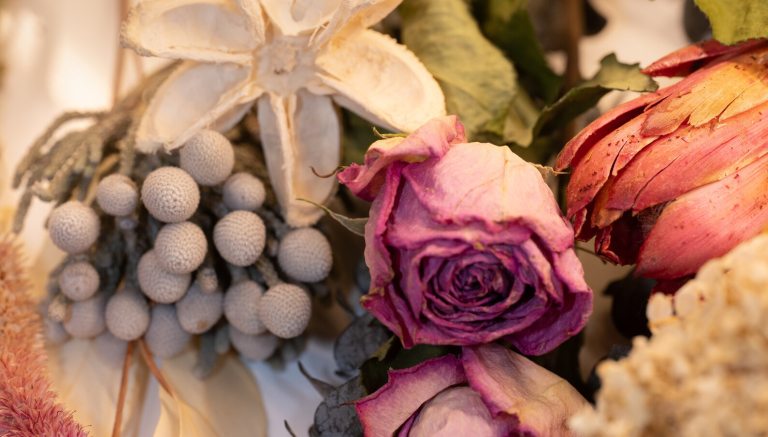 A bouquet of dried flowers. 