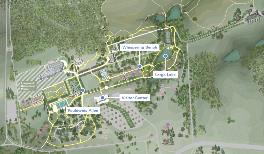 map of quiet places to rest in longwood gardens