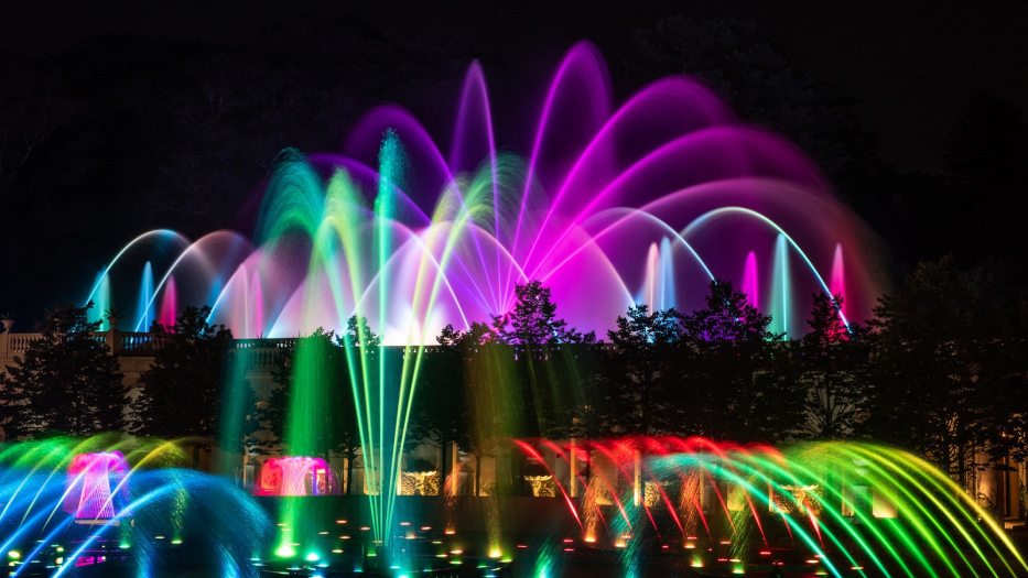 colorful fountains at night