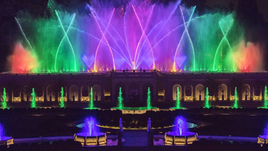 A multicolored fountain display 