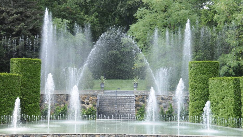 an outdoor fountain garden