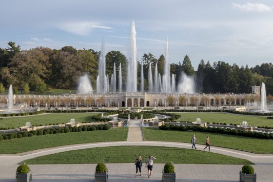 A grand fountain garden shoots water hundreds of feet in the air