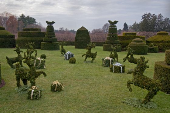 reindeer topiary forms in a topiary garden