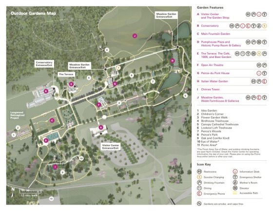 outdoor map of Longwood Gardens