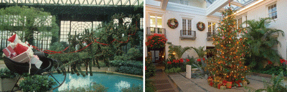 Two images of Longwood gardens during the holiday display.