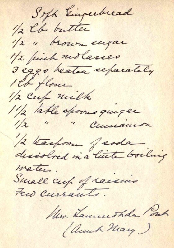 An old recipe handwritten in black cursive. 