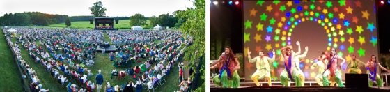 Two images of concerts at Longwood Gardens.