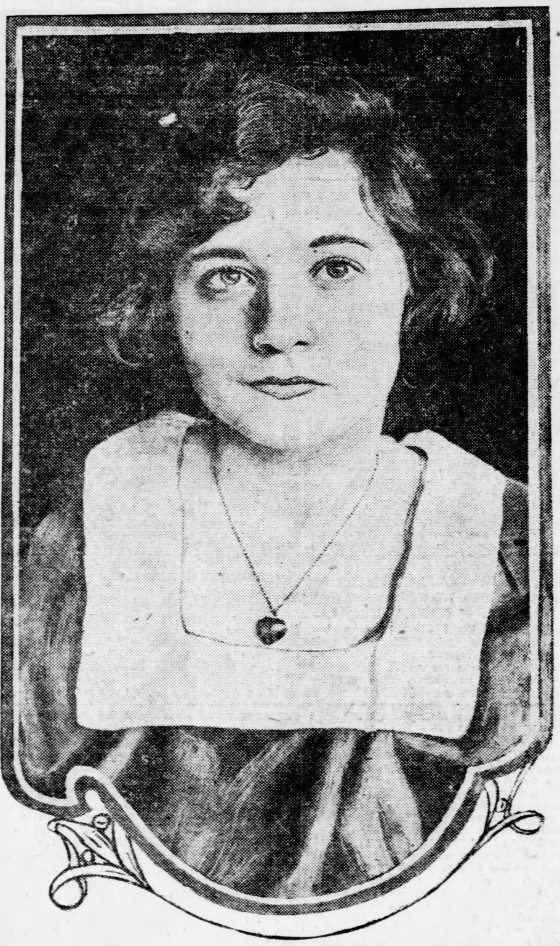 A black and white image of a person named Mary Geiger Peirce staring up to the right of the image.