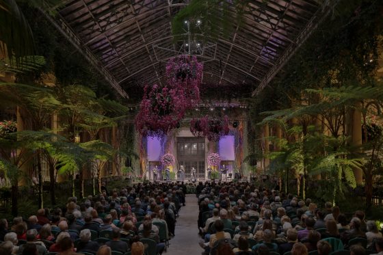 A concert taking place inside the Conservatory at Longwood Gardens.