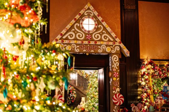 A faux gingerbread wall and doorway inside the Music Room at Longwood Gardens.