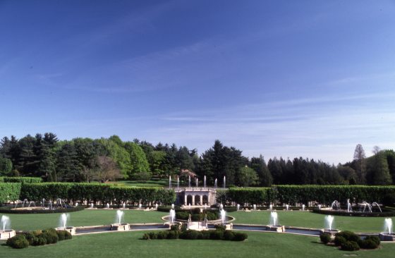 A view of the Main Fountain Garden in summertime at Longwood from 1985.