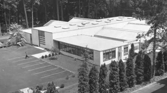 An aerial-style view of the Conservatory Complex from the mid-20th century.