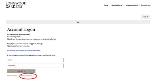 A screenshot of the Longwood Member Portal login page.