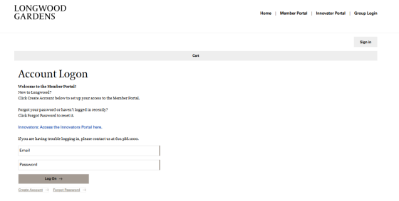 A screenshot of the Longwood Member Portal login page.