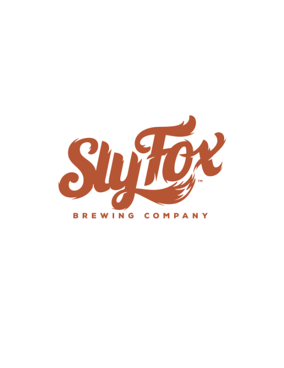Logo in large red cursive lettering for "Sly Fox" Brewing Company.