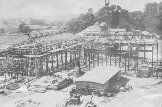 black and white photo of the Conservatory being constructed