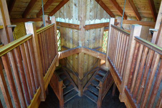 the inside of a wooden treehouse 