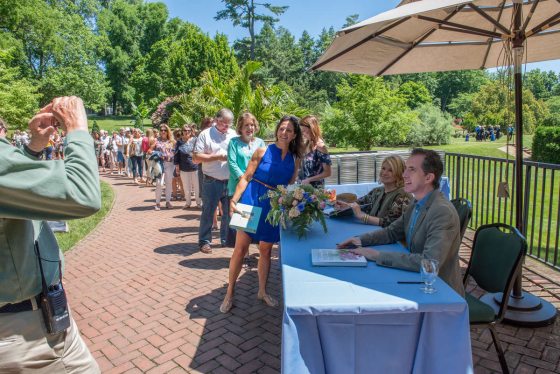 A line of people awaiting an event at Longwood Gardens