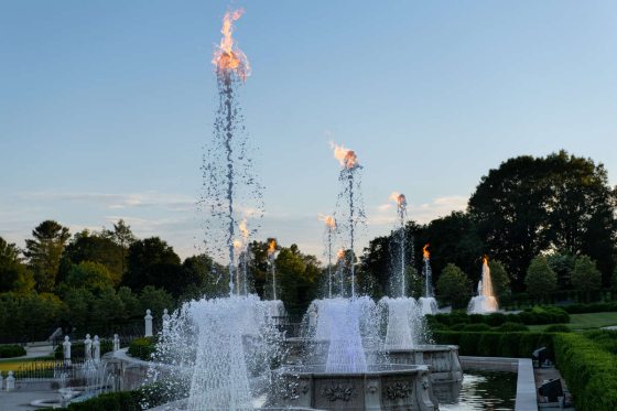 tall fountains with fire on top