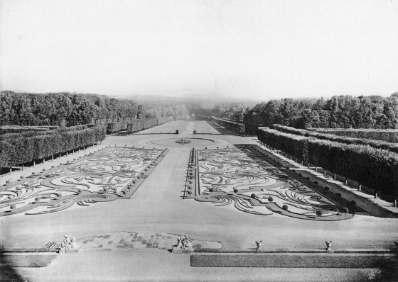black and white photo of a garden in France from a book published in 1925