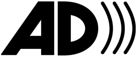 logo with black uppercase A and D followed by black sound waves