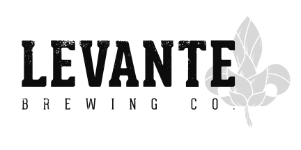 Levante Brewing Co logo in black block letters with gray three-leaved stem.