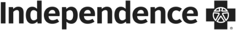 Company logo that reads "Independence" in black lettering, next to a black cross with anatomical drawing in center of cross.