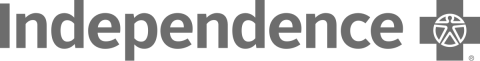 Company logo that reads "Independence" in blue lettering, next to a blue cross with anatomical drawing in center of cross.